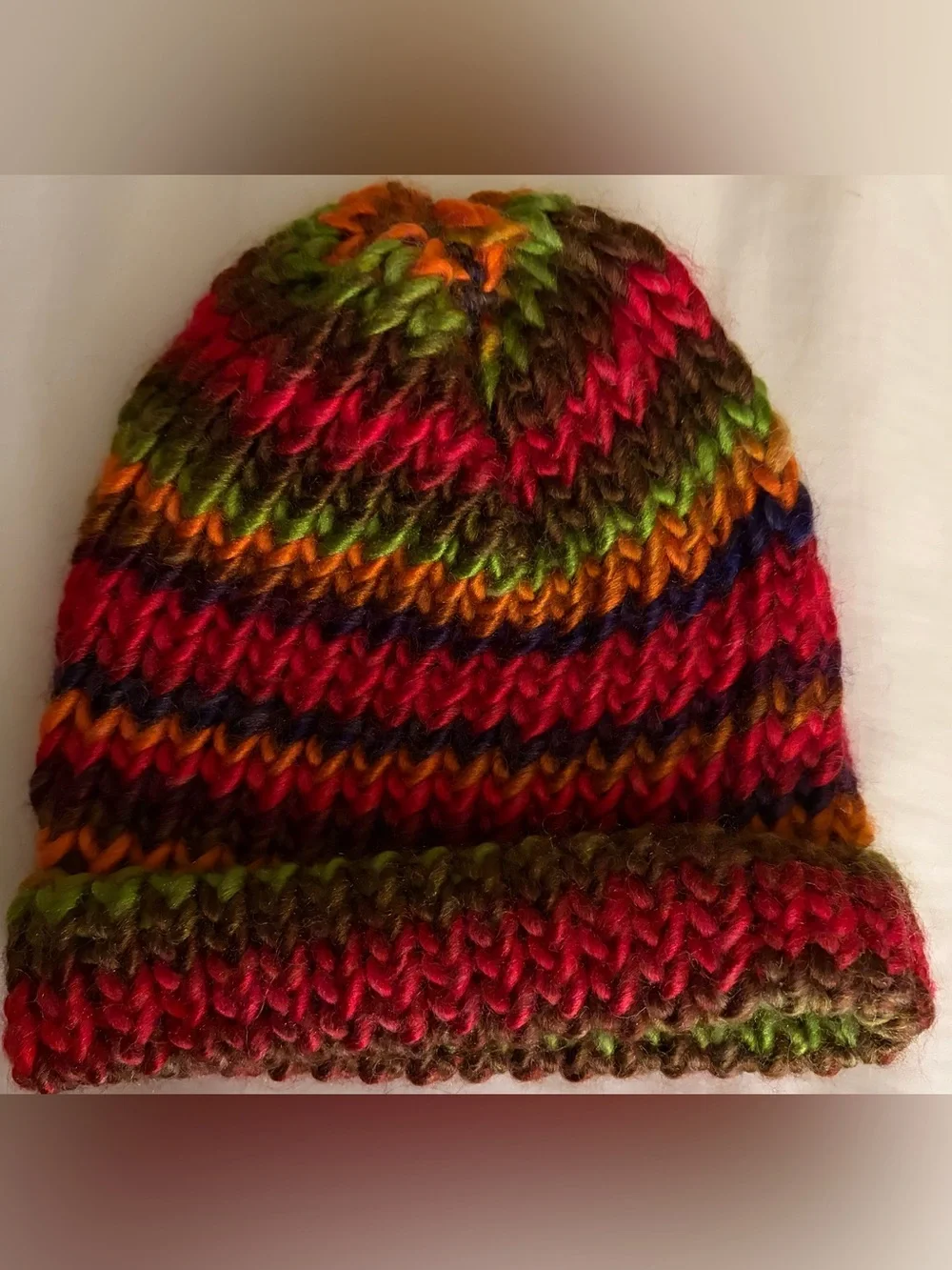 Kids Multicolor Striped Knit Beanie - Red, Green, Orange